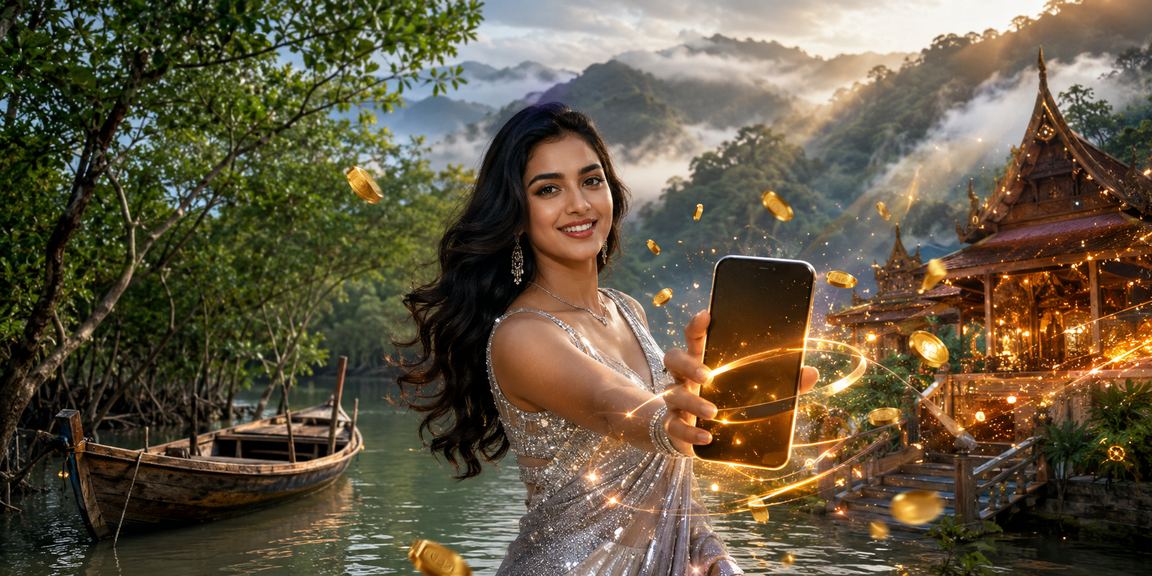 সুন্দরবনে মোবাইলে 123apps রেজিস্ট্রেশন করছেন একজন বাংলাদেশি ব্যবহারকারী